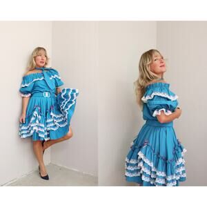 1980's Vintage Sasabobs Square Dance Skirt, Belt & Blouse Set Women's XXS to XS